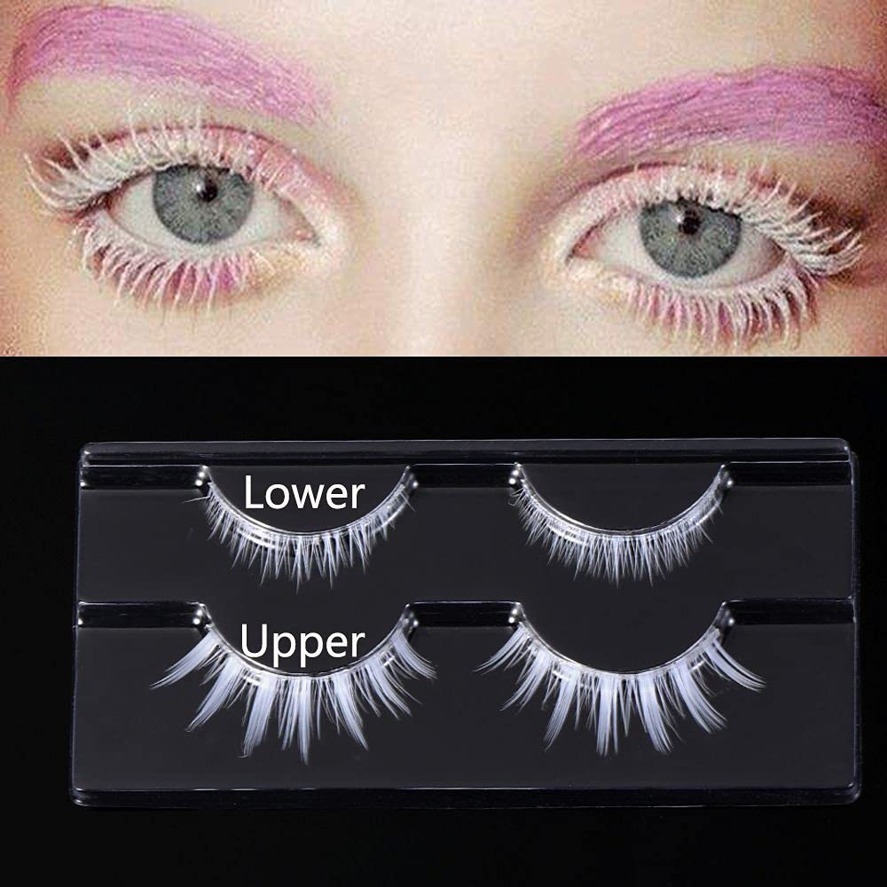outopen White False Eyelashes Halloween White Eye lashes Extension Tools Anime Cosplay Makeup Natural Looking Masquerade Party Eyelashes (A01-White 2 Pairs(Upper&Bottom))