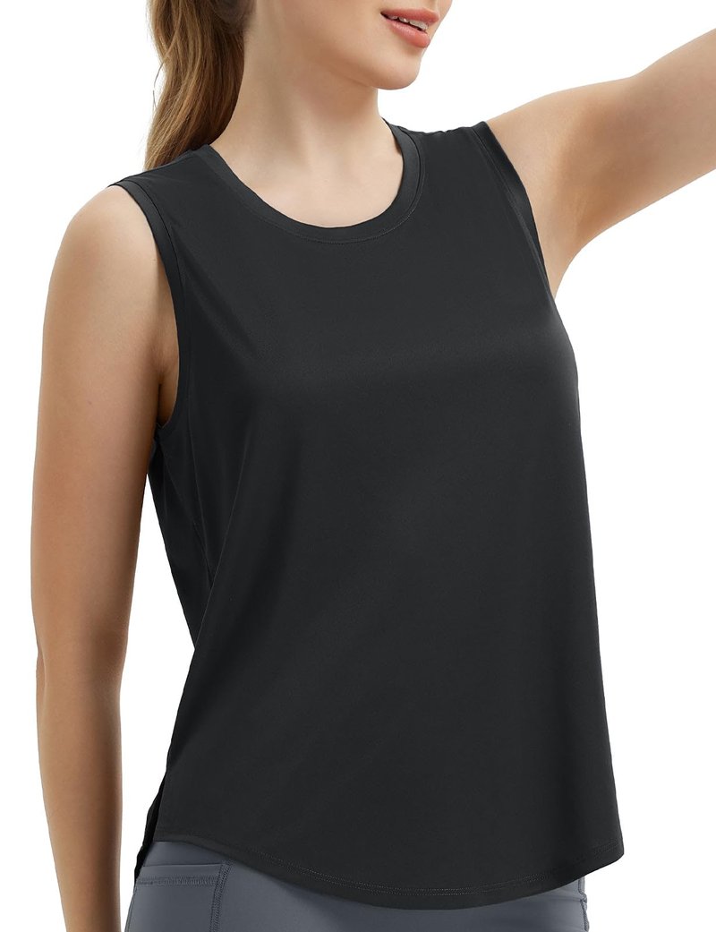 baleaf Women's Sleeveless Workout Tops Athletic Racerback Tank Top High Neck Yoga Running Shirts Loose Fit Gym Tennis Black XL