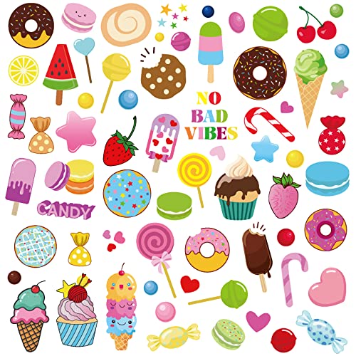 PLIGREAT 136 Pcs Colorful Candy Ice Cream Donut Wall Stickers Removable Vinyl Peel and Stick Wall Decals for Dessert Shop Bakery Cake Store Kitchen Cabinet Window Wall Decoration DIY Wall Art Decor