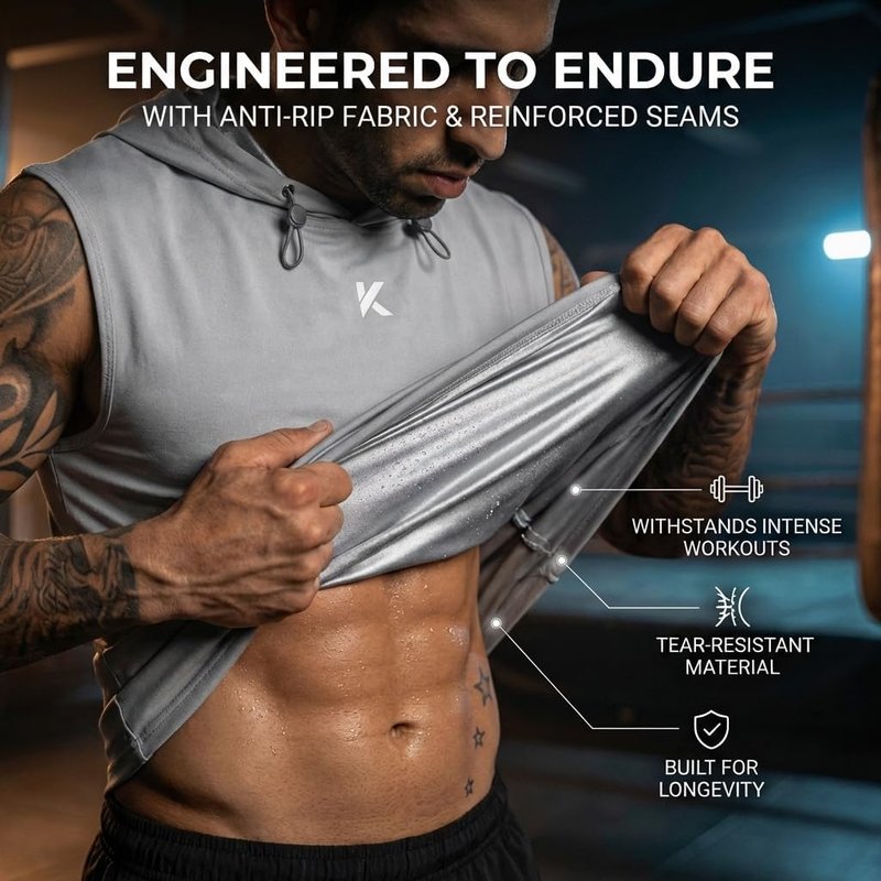 Kewlioo Sauna Shirt for Men - Heat Trapping Sweat Vest Hoodie for Fitness | Workout Sauna Suit Top