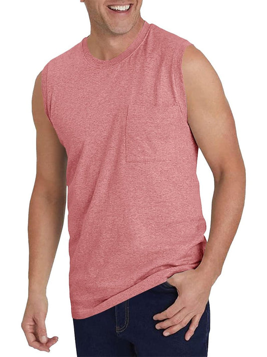 Wihion Men's Sleeveless Gym Tank Tops with Pocket Workout Bodybuilding Muscle T Shirts Pink