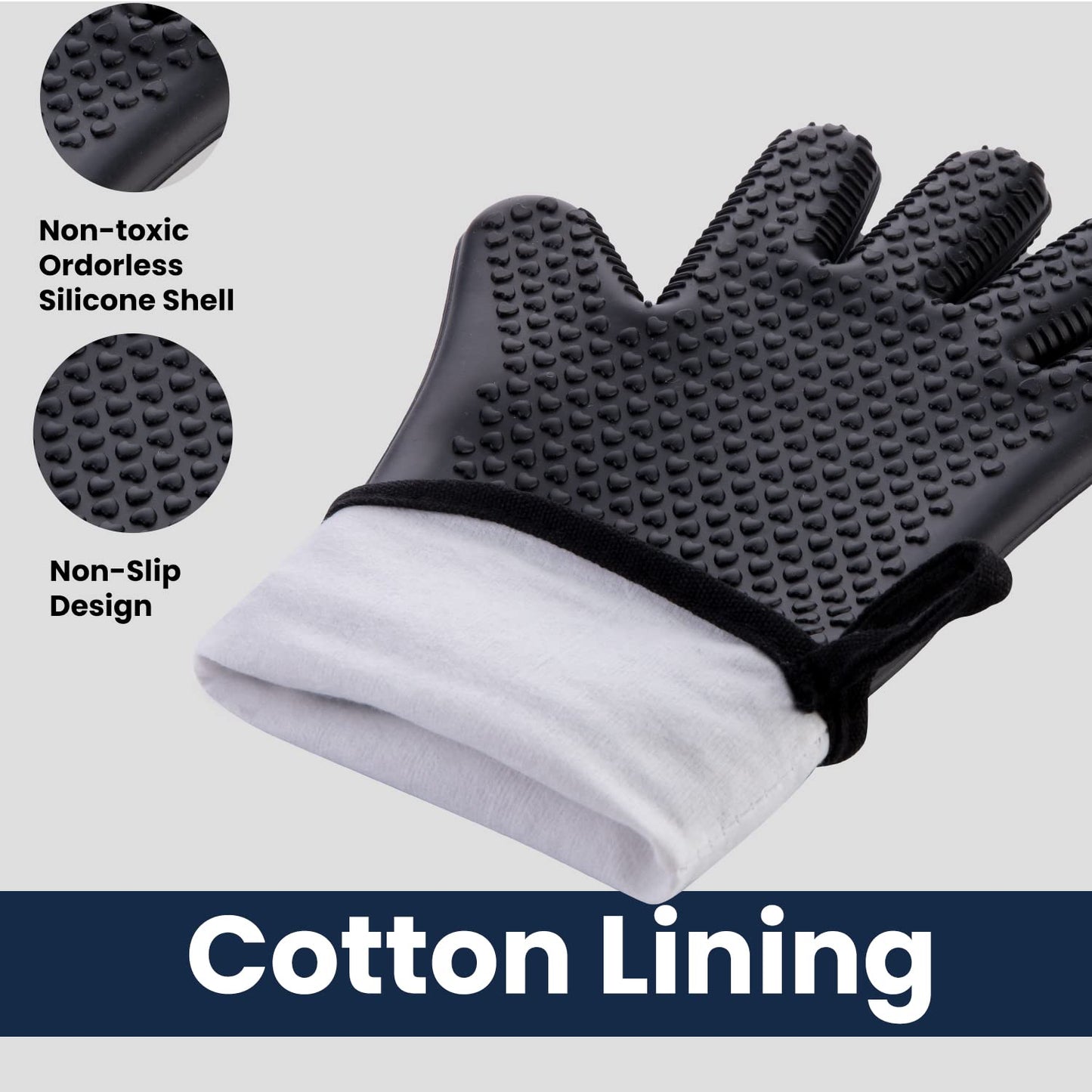 GEEKHOM BBQ Gloves X-Large, Heat Resistant Kitchen Silicone Oven Mitts, Waterproof Oven Gloves, BBQ Grill Accessories for Baking, Fryer, Smoker, Weber, Pizza, Microwave, Non-Slip, Black
