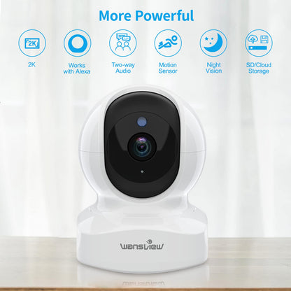 wansview Security Indoor Pet Camera, 2K Dog Camera with APP, WiFi CCTV Camera House Security for Baby Monitor, Real-time Alert 2-Way Audio Night Vision Pan/Tilt, TF Card Storage, Works with Alexa Q5