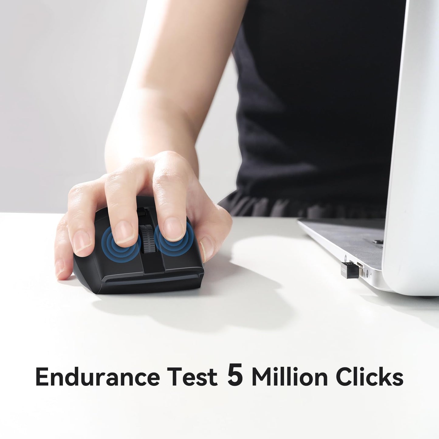 AUSDOM Wireless Mouse for Laptop - Computer Mouse with 2.4G USB Mini Receiver, 1600 DPI Optical Tracking, Cordless Portable Computer Mice for PC, Mac, Notebook, Black