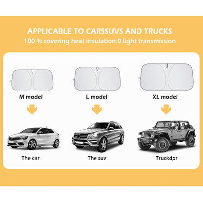 Front Windshield Shade - Portable, Folding, UV & Heat Resistant Sun Blocker - Keeps Car Cool, Universal Fit for Car, Truck, SUV (M: 55.12 x 27.56 Inch)