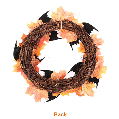 Orgrimmar 10” Halloween Maple Wreath Garland Artificial Maple Leaf Bats Vines Door Hanging for Halloween Party Thanksgiving Harvest’s Day Decoration