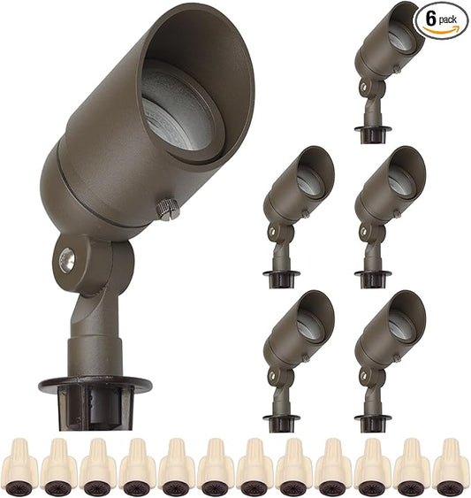 Lumina Lighting® 4W Landscape lighting 12V Landscape Lights Low Voltage Landscape Spotlights Warm White Waterproof Outdoor Replaceable LED Bulb for Garden, Lawn, Porch, Patio and Yard (Bronze, 6-Pack)