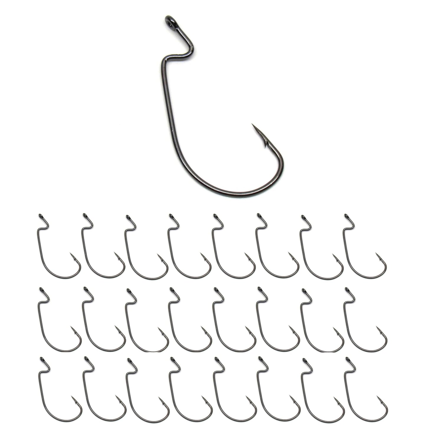 Reaction Tackle Offset EWG Worm Hooks - Super Strong Wide Gap Texas Rig Hooks for Soft Plastic Baits - High Carbon Steel Bass Fishing Hooks - Heavy Cover #3/0 (25-Pack)
