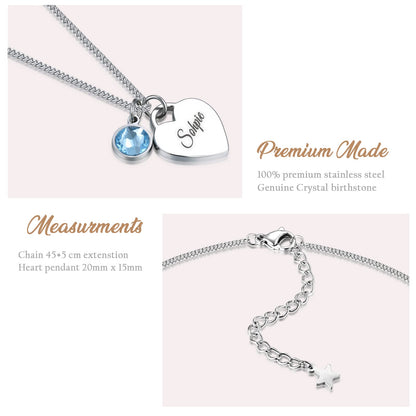 TMT Personalised necklace with Birthstone heart pendant gift box | initial heart necklace engraved for Daughter Mum Best Friend Girlfriend | Birthday gift for 18th 21th 30th 16th 13th