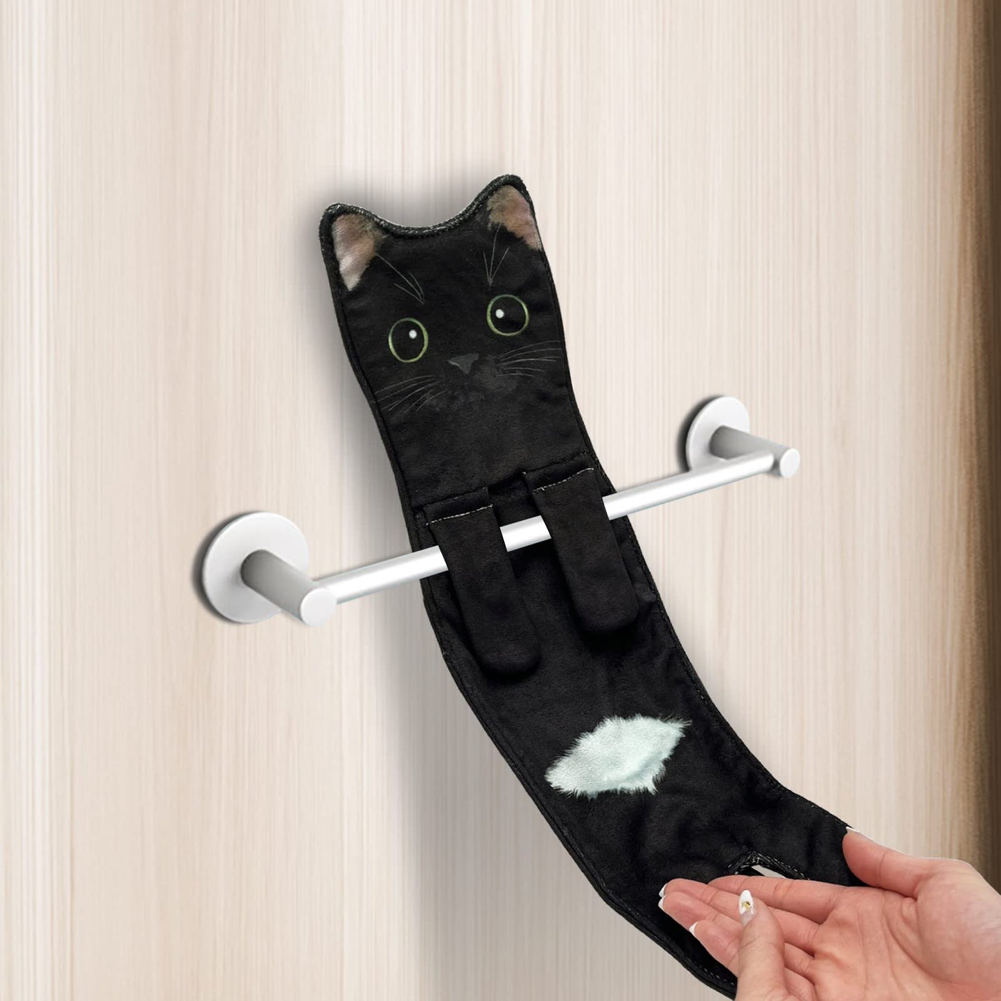 Hawgiman Hand Towels for Bathroom Kitchen,Cute Cat Quick-Dry Hanging Hand Towels Decorative for Bathroom Face Towels,Funny Gifts for Cat Lovers (Black)