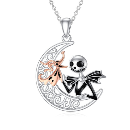 LILALO Nightmare Necklace Sterling Silver Jack and Zero Necklace Jack Skellington Jewelry
