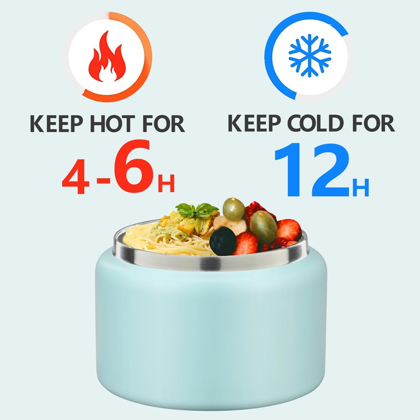 JXXM 8 Oz Thermo Food Jar for Hot & Cold Food for Kids, Insulated Lunch Containers Hot Food Jar,Leak-Proof Vacuum Stainless Steel Wide Mouth Lunch Soup Thermo for School (A-Ice Blue)