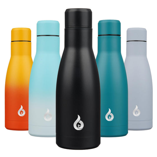 BJPKPK Insulated Water Bottle 12oz Small Stainless Steel Water Bottles Reusable Metal Thermal Keep Cold and Hot,Midnight Black