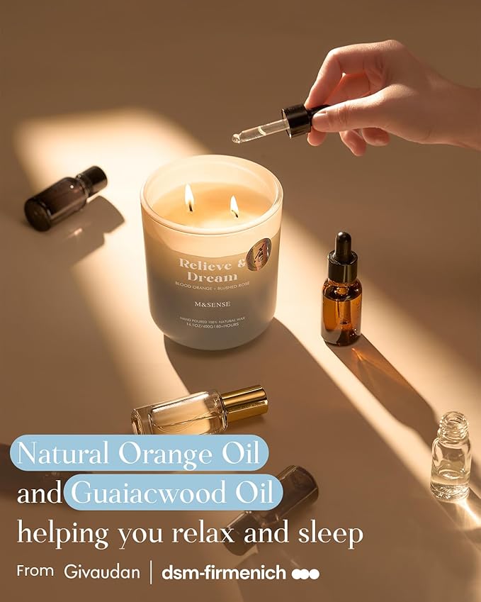 M&SENSE Blood Orange & Blushed Rose Aromatherapy Candle for Stress Relief & Relaxation, 14.1oz 80-Hour Long-Lasting Non Toxic Highly Scented Candle, Natural Soy Wax Spiritual Healing Gift