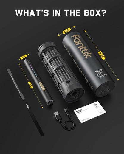 Fanttik E2 Ultra 3.7V Mini Electric Screwdriver, Electric Screwdriver Cordless, Max 0.6N.m, 50 Magnetic Bits, 5/32'' Hex, Magnetic Storage, Repair Tool for Electronics Phone Camera Laptop Appliances
