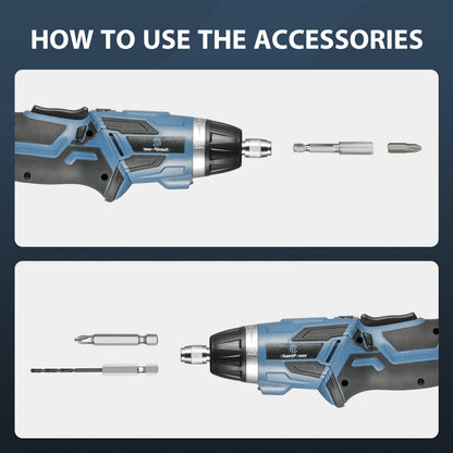 C P CHANTPOWER Cordless Electric Screwdriver Set, 6 +1 Torque Setting Rechargeable 4V Small Screwdriver with 11 Accessories, Flashlight and Charger Blue