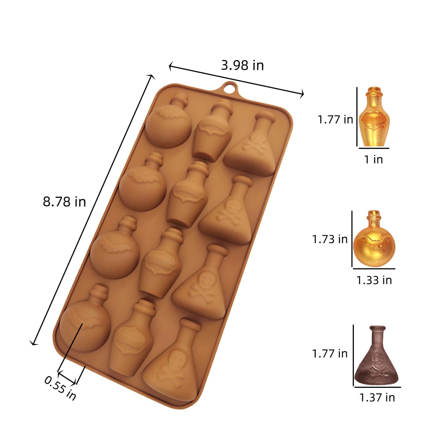 Halloween Chocolate Molds 3pcs Silicone Candy Molds Halloween Apothecary Potion Bottle for Ice Cube Jelly Crayon Gummy Cupcake Decoration
