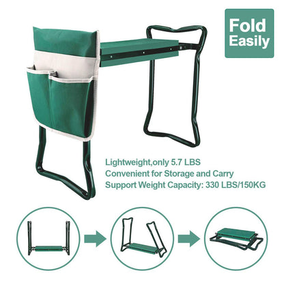 Garden Kneeler and Seat Stool Heavy Duty Garden Folding Bench with Large Tool Pocket and Soft EVA Kneeling Pad for Gardening Lovers