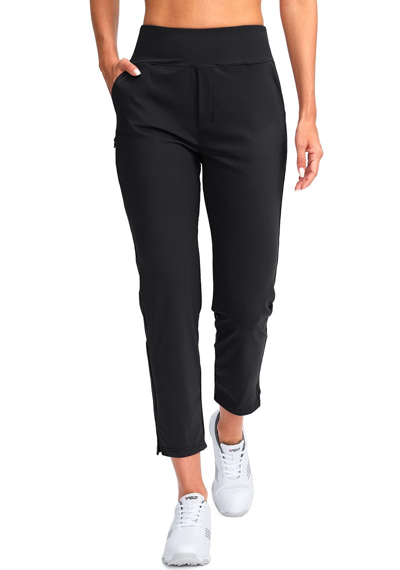 YYV Women's Golf Pants Stretch Work Ankle Pants High Waist Dress Pants with Pockets for Yoga Business Travel Casual(Black Large)