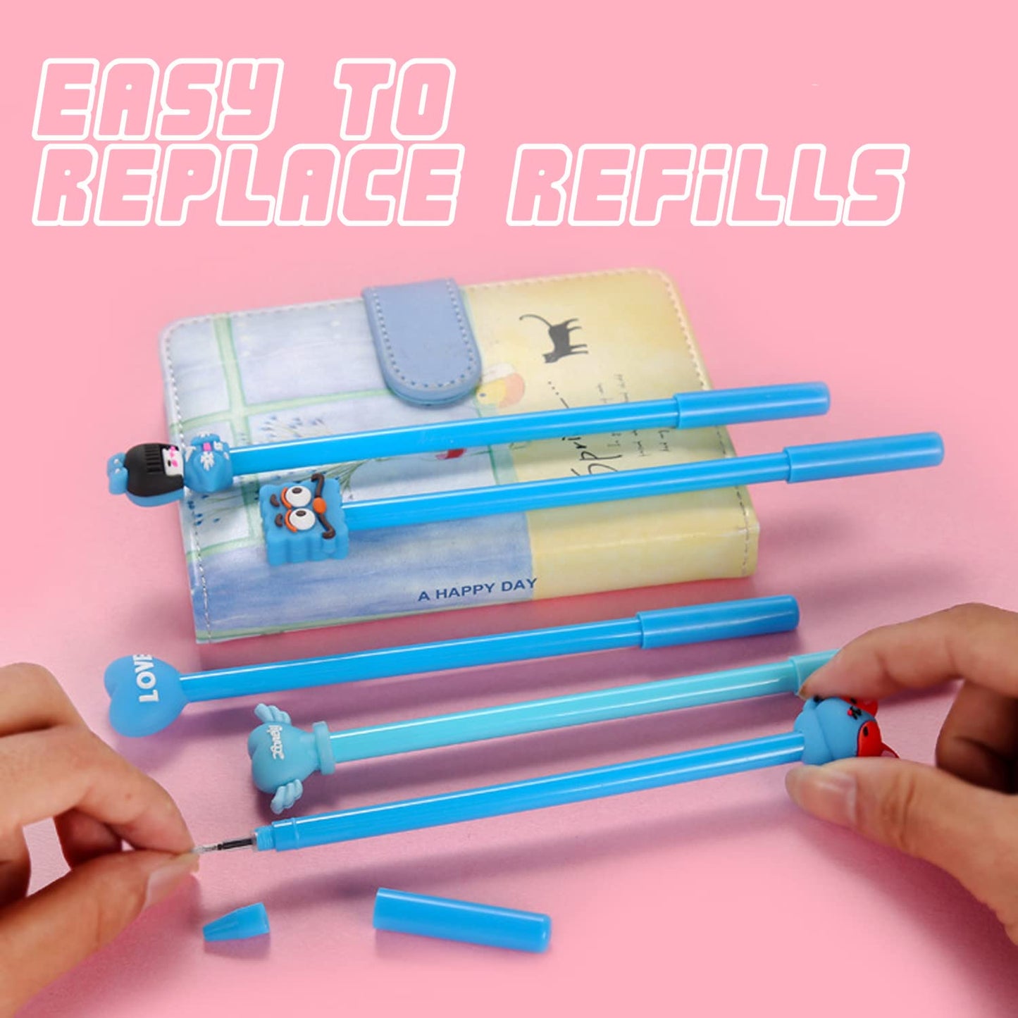 Muiyaneq 30Pcs Cute Cartoon Gel Black Ink Pens,Random Kawaii Writing Pens,Assorted Styles Pens for School Office Home Student Kids Present