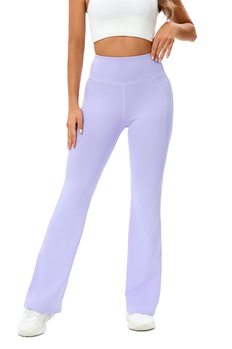 LALA BIRDS Flare Leggings for Women,High Waisted Women Yoga Pants with Tummy Control,Casual Bell Bottoms Flared Leggings for Yoga,Workout,Gym (US, Alpha, Small, Regular, Long, Light Purple)
