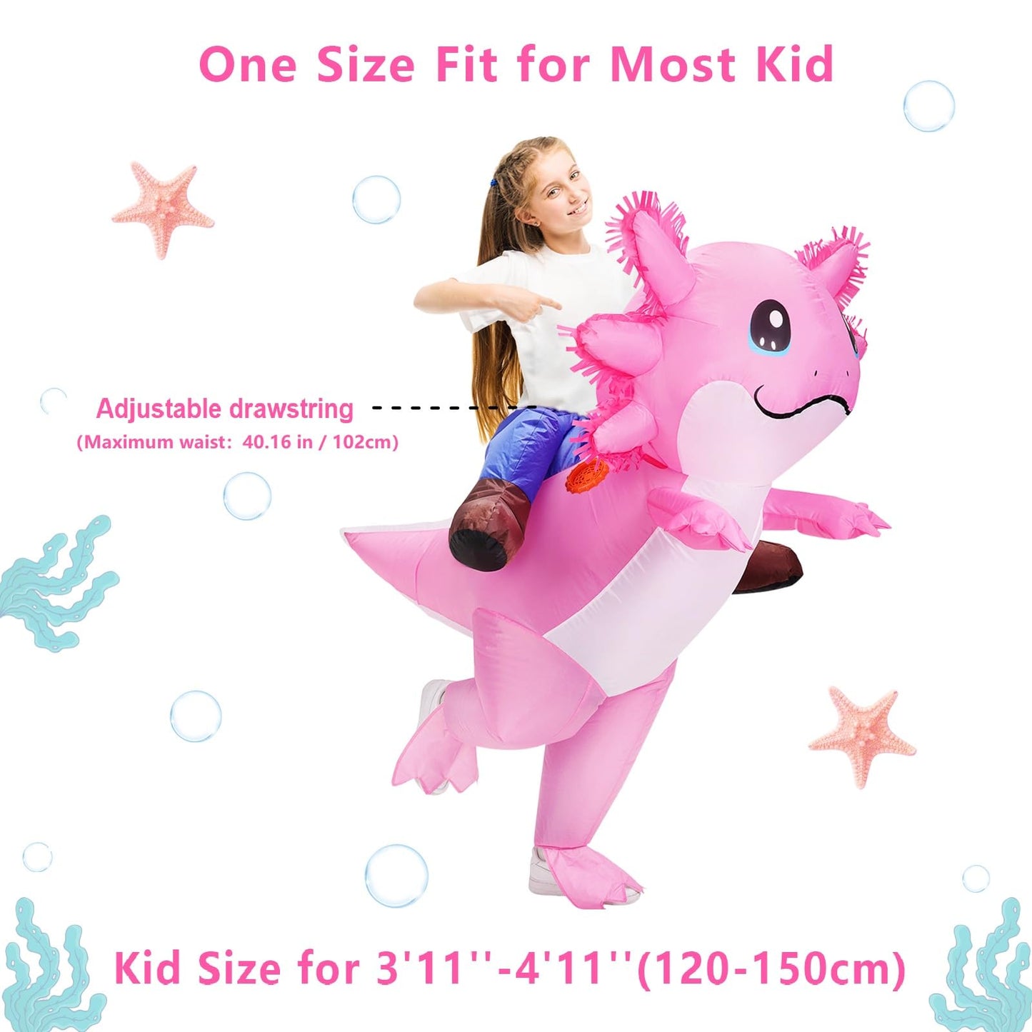 Stegosaurus Inflatable Axolotl Costume for Kids Halloween Costumes Kid Blow Up Costume Ride on Axolotl Costumes for Girls Boys Cosplay Party