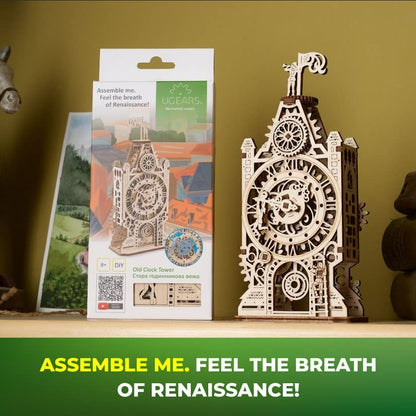 UGEARS Wooden Model Kits For Adults to Build - Old Clock Tower 3D Wooden Puzzles For Adults - Mechanical Engineering Gifts for Fathers Day - Medieval-Inspired 3D Puzzle Clock with Moving Part - 44 Pcs
