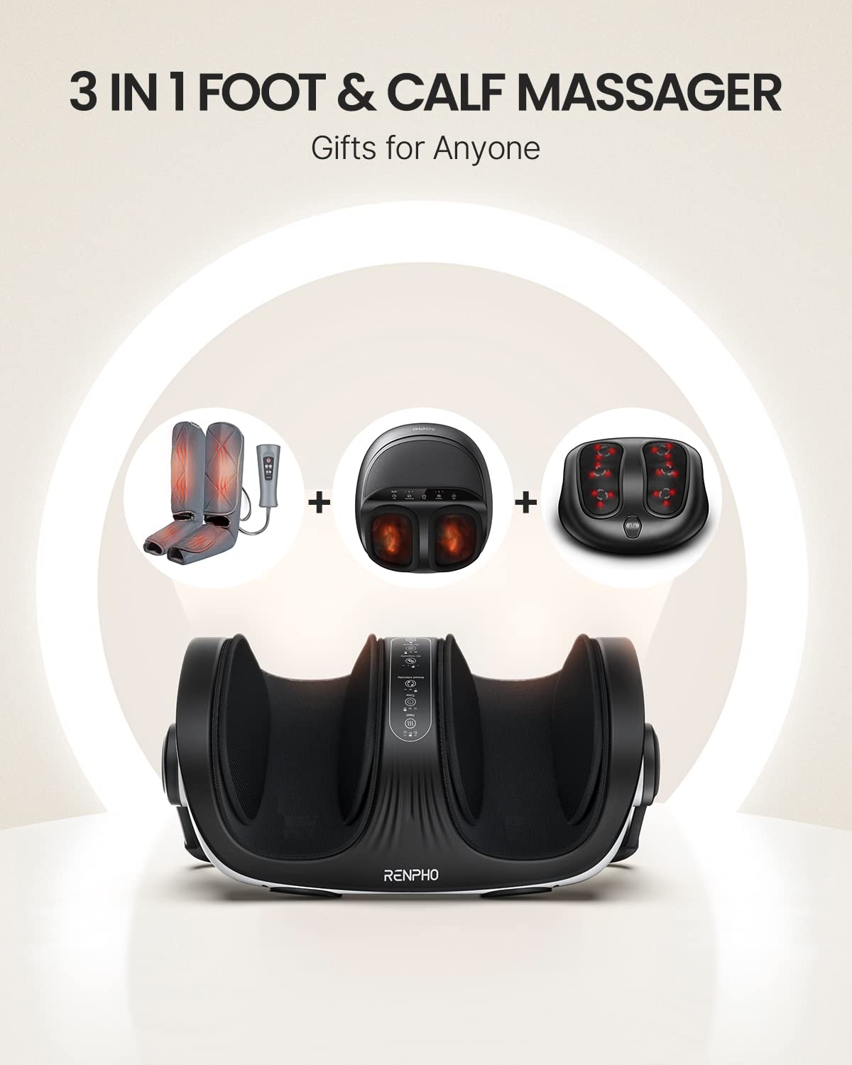 RENPHO Shiatsu Foot Massager with Heat, Foot and Calf Massager Focus on Feet Health, Deep Kneading Massage for Plantar Fasciitis Relief, Fits Size up to 14, Birthday Dad Men