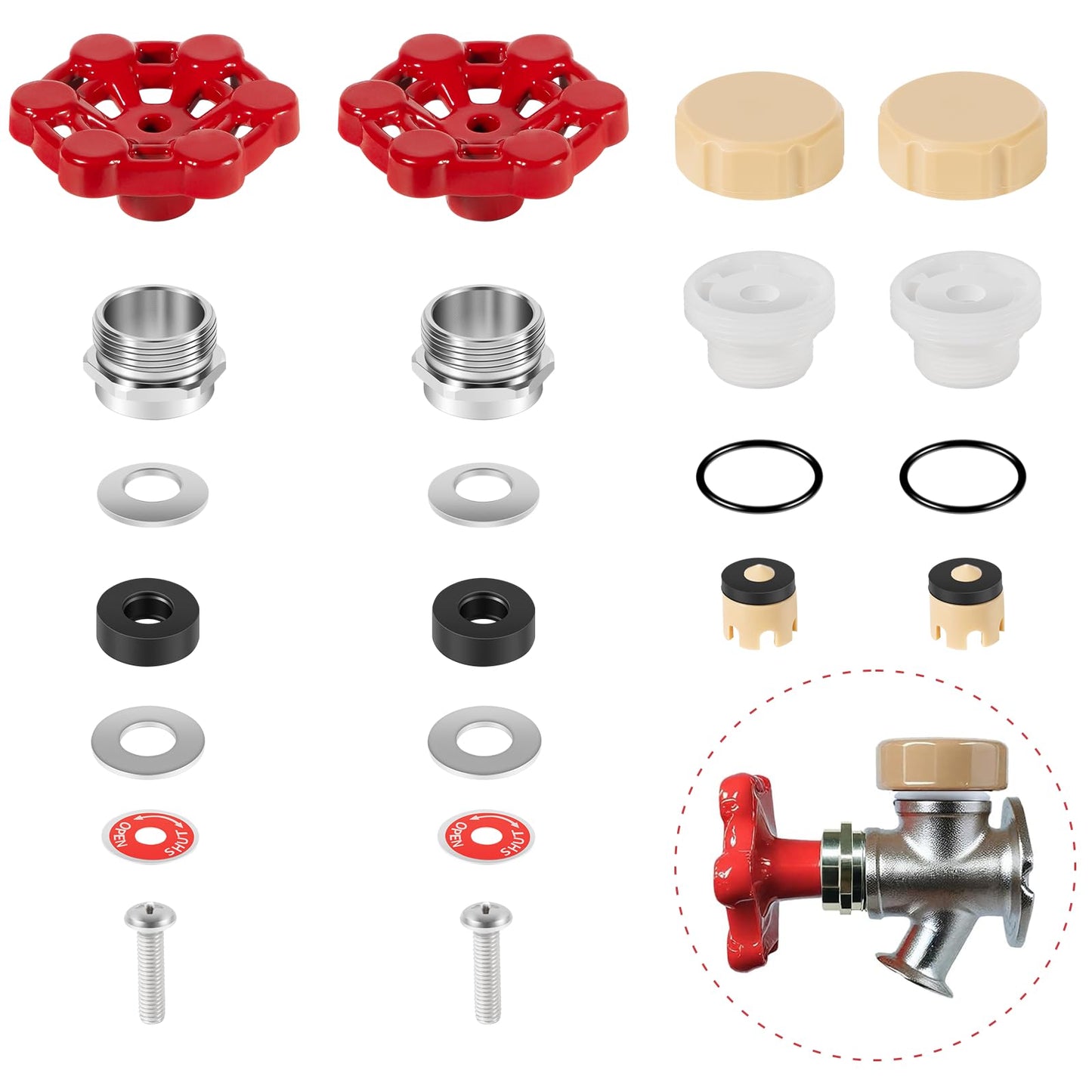 2-Pack Universal Outdoor Faucet Repair Kit with VACVBKX1B Vacuum Breaker Kit, Anti-Siphon Frost-Free Hose Bib Sillcock Valve Replacement, Wall Hydrant Complete Replacement Kit