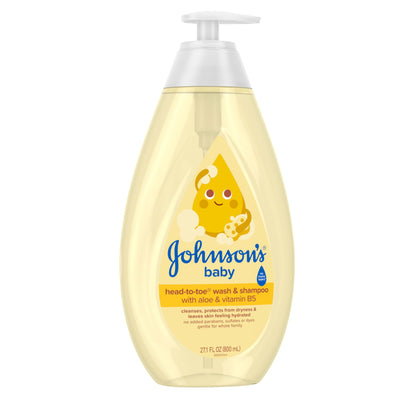 Johnson's Baby Head-To-Toe Baby Wash & Shampoo + Aloe & Vitamin B5, 2-in-1 Bath Wash Gently Cleanses Newborn's Delicate Skin & Hair, Hypoallergenic, No Added Parabens, Dyes & Sulfates, 27.1 fl. oz