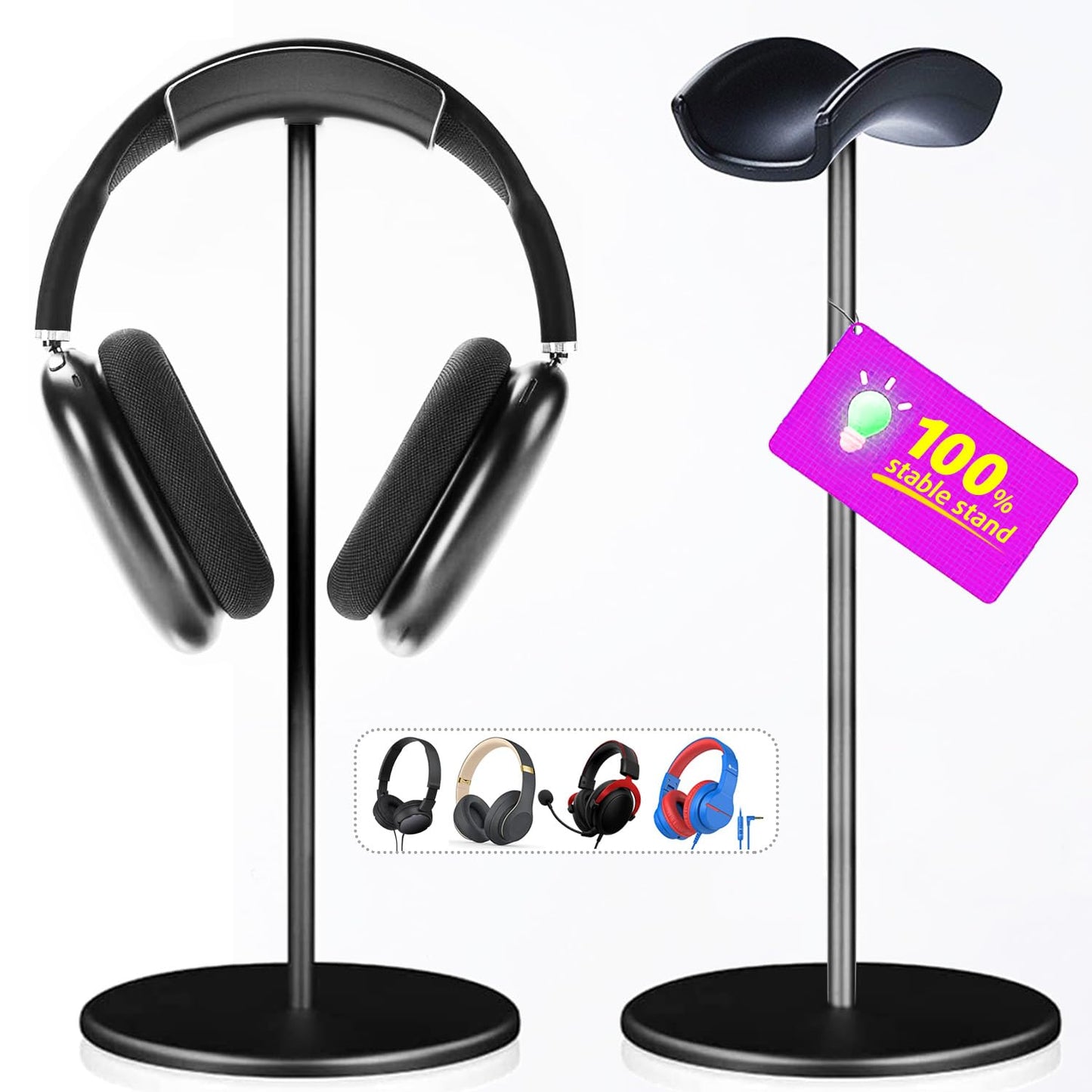 G.CATACC Headphone Stand for Desk, Anti-Slip Earphone Headset Holder for Apple, Bose, Sony, Philips, Sennheiser, Beats Gaming Over-ear Headphones - Black