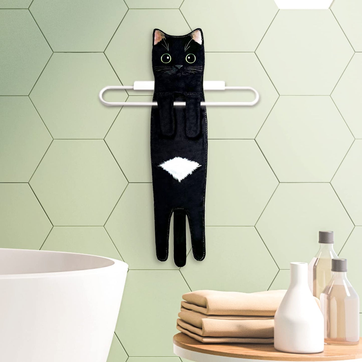 Hawgiman Hand Towels for Bathroom Kitchen,Cute Cat Quick-Dry Hanging Hand Towels Decorative for Bathroom Face Towels,Funny Gifts for Cat Lovers (Black)