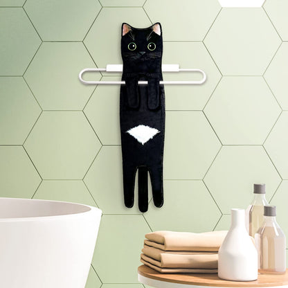 Hawgiman Hand Towels for Bathroom Kitchen,Cute Cat Quick-Dry Hanging Hand Towels Decorative for Bathroom Face Towels,Funny Gifts for Cat Lovers (Black)