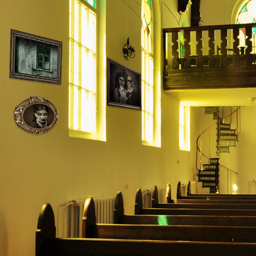 Halloween Decorations, 12 Pieces Laminated Halloween Gothic Decor Poster Frames Durable Haunted House Creepy Portraits Pictures Spooky Home Decor