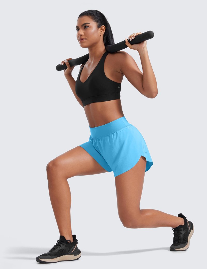 CRZ YOGA High Waisted Split Running Shorts for Women 3" - Comfy Mesh Liner for Workout Athletic GymTrack Quick Dry Kayak Blue X-Large