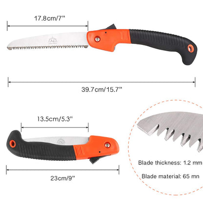 Folding Pruning Saw, Premium Folding Hand Saw with Secure Lock Comfort Soft Grip for Garden or Tree Pruning, Camping, Wood Working(Orange+Black)