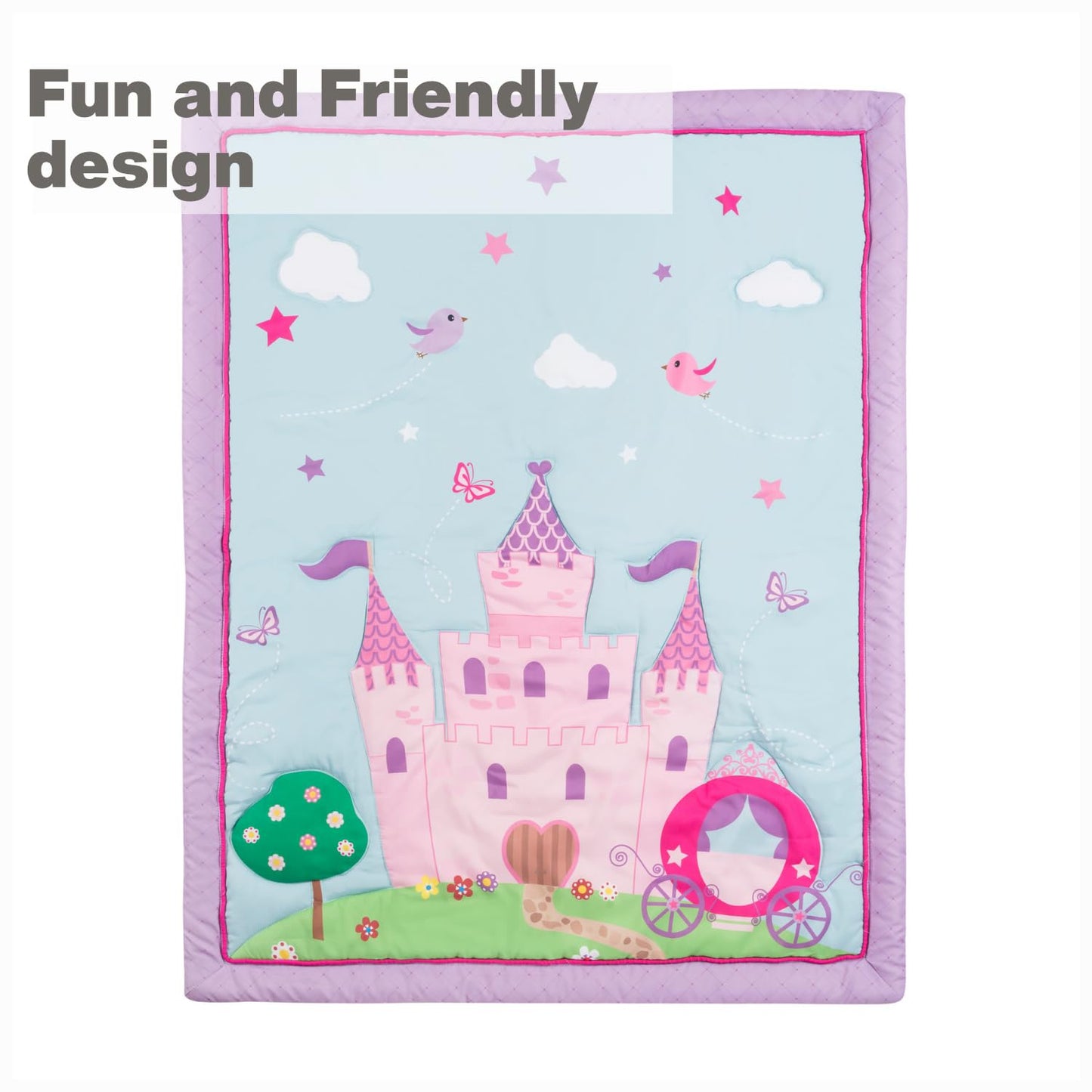 EVERYDAY KIDS 4 Piece Toddler Bedding Set -Princess Storyland- Includes Comforter, Flat Sheet, Fitted Sheet and Reversible Pillowcase