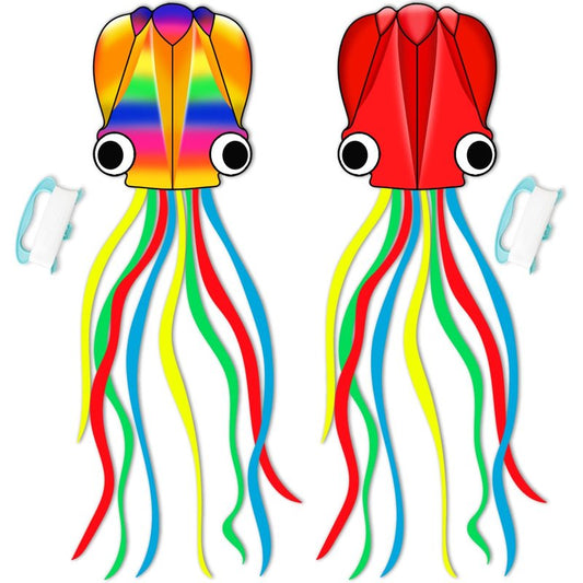 YFAFENGS Large Octopus Kites for Kids & Adults,Big Kite for Beginners, Kites for Kids Ages 4-8,Outdoors Activities with Line and Handle（Red+Colorful）