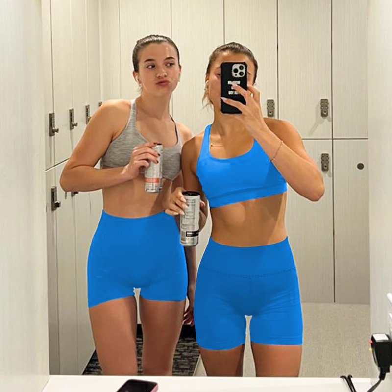 FULLSOFT High Waisted Biker Shorts for Women-5" Tummy Control Fitness Athletic Workout Clothes for Women Running Yoga Gym Soft Work Out Shorts Licras Deportivas De Mujer (Madagascar Blue,S-M)