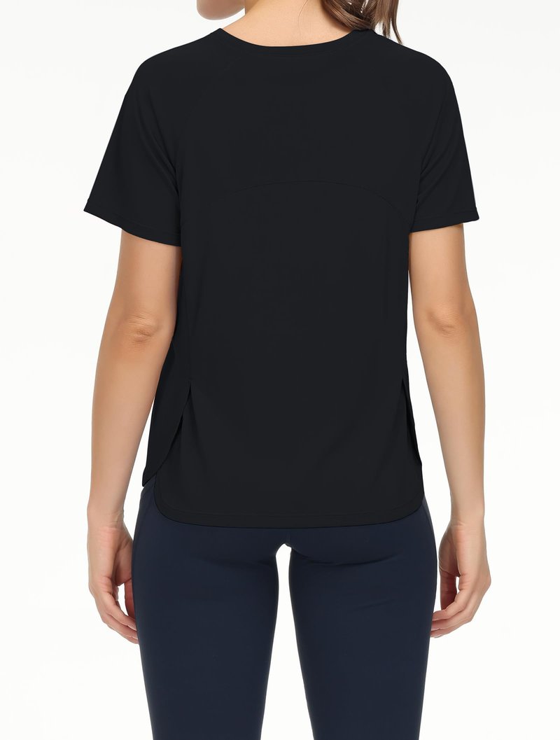 THE GYM PEOPLE Women's Short Sleeve Workout Shirts Breathable Yoga T-Shirts with Side Slits Athletic Tee Tops Black