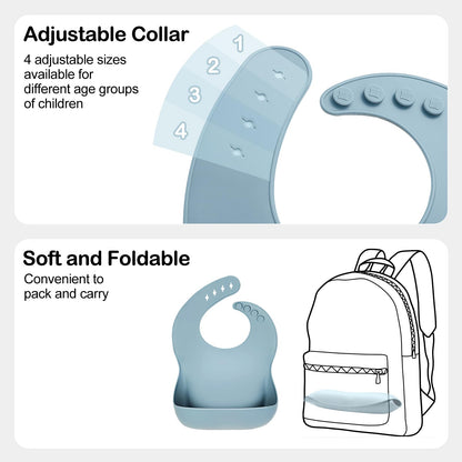 Eascrozn Silicone Baby Bibs for Boys Girls, 3 Pack Soft Adjustable Silicone Bibs for Babies Toddlers, BPA Free, Waterproof Bibs for Baby Eating Essentials Baby Gifts