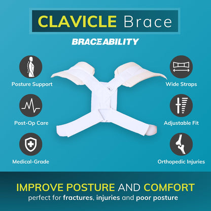 BraceAbility Clavicle Support Brace - Figure 8 Upper Back Brace Posture Corrector for Women and Men, Shoulder Straightener, Kyphosis Relief, Sling for Injuries and Fractures (Medium)