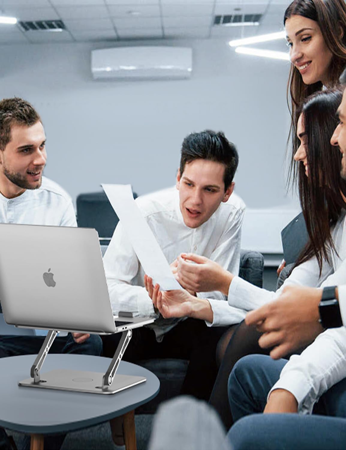 ivoler Adjustable Laptop Stand with 360° Rotating Base, Ergonomic Laptop Stand for Desk, Foldable & Portable Laptop Riser, for Collaborative Work, Fit MacBook Laptops up to 16 inches Silver