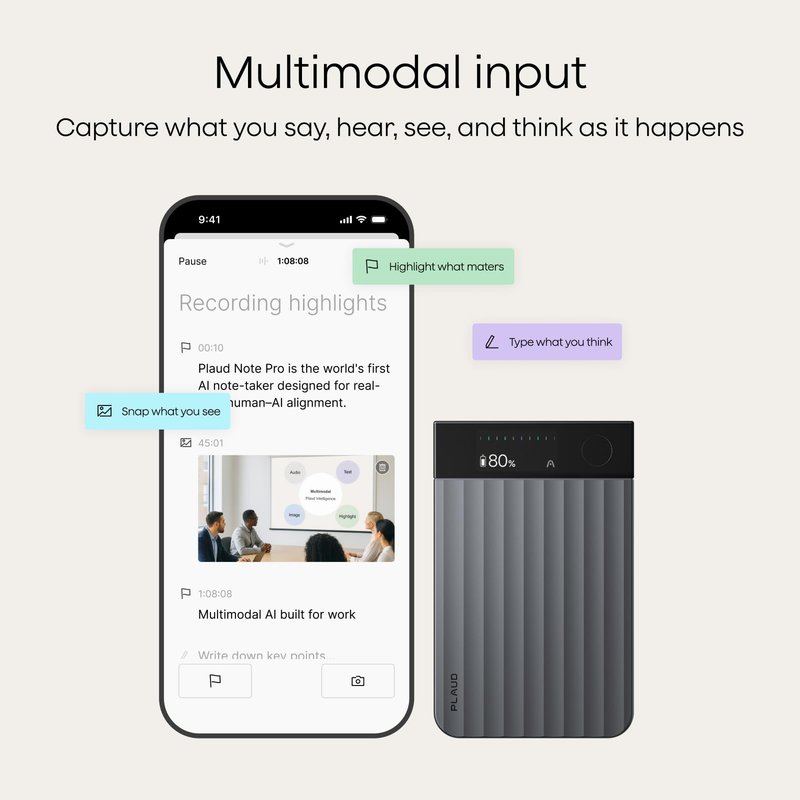 Plaud Note Pro AI Voice Recorder, Transcribe & Summarize with AI Note Taker for Meetings & Calls, Professionals & Teams, Supports 112 Languages, Ultra-Slim, InstantView Display, Case Included, Black