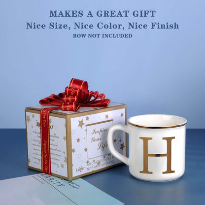 Miicol Ceramic Coffee Mug 16 oz, Monogram Coffee Cup, Golden Initial Tea Mug, Personalized Tea Cup, Unique Gift, Large Mug for Home, Office, Letter H
