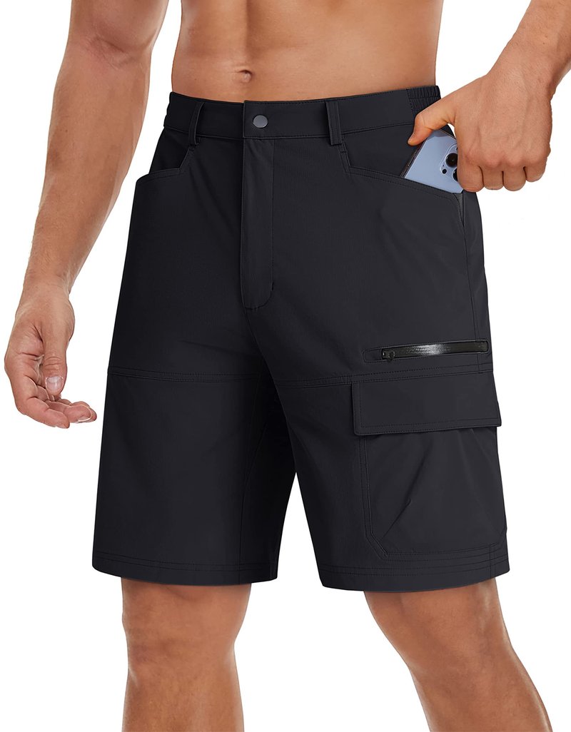 TACVASEN Mens 10" Hiking Cargo Shorts Golf Casual Lightweight Quick Dry Summer Dress Fishing Travel Shorts with Zipper Pockets Black 34