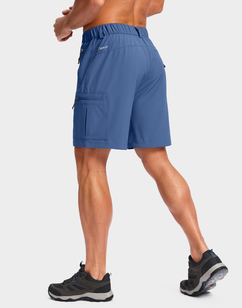 Pudolla Men's Hiking Cargo Shorts Lightweight 7" Travel Casual Shorts for Men Golf Work Outdoor with 5 Zipper Pockets(Dark Navy Large)