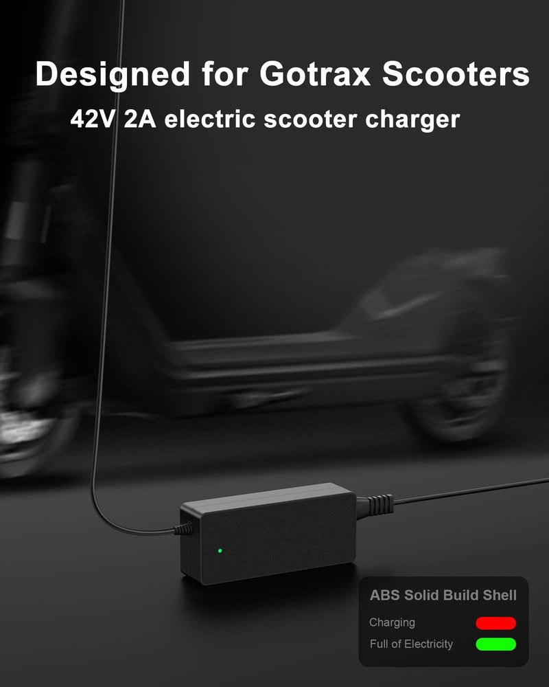 VHBW 42V 2A Electric Scooter Charger–Compatible with GoTrax GXL V2, Apex, XR Ultra, Electric Scooters with 36V Lithium Battery - Round DC Plug (Not 3-Prong or XLR)