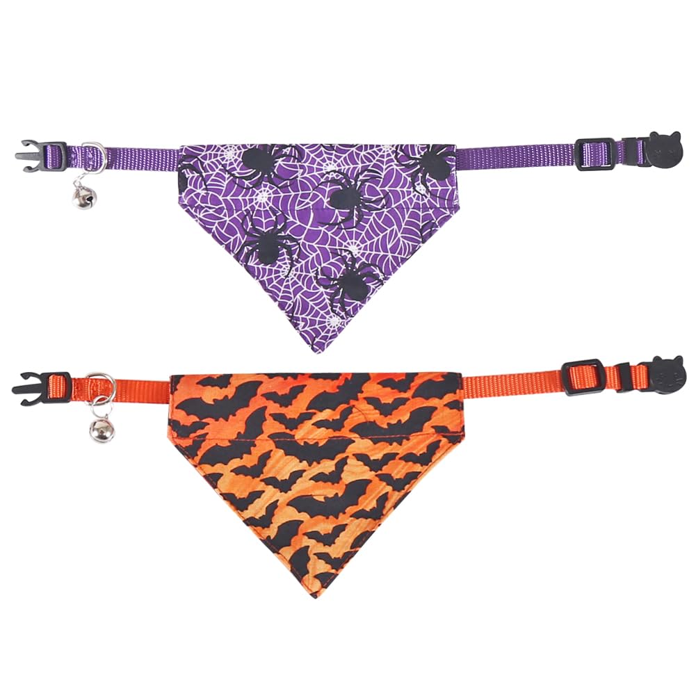 Halloween Cat Collars Breakaway with Bandana Bell Pet Kitten Adjustable for Small Dog Puppies Girl Boy