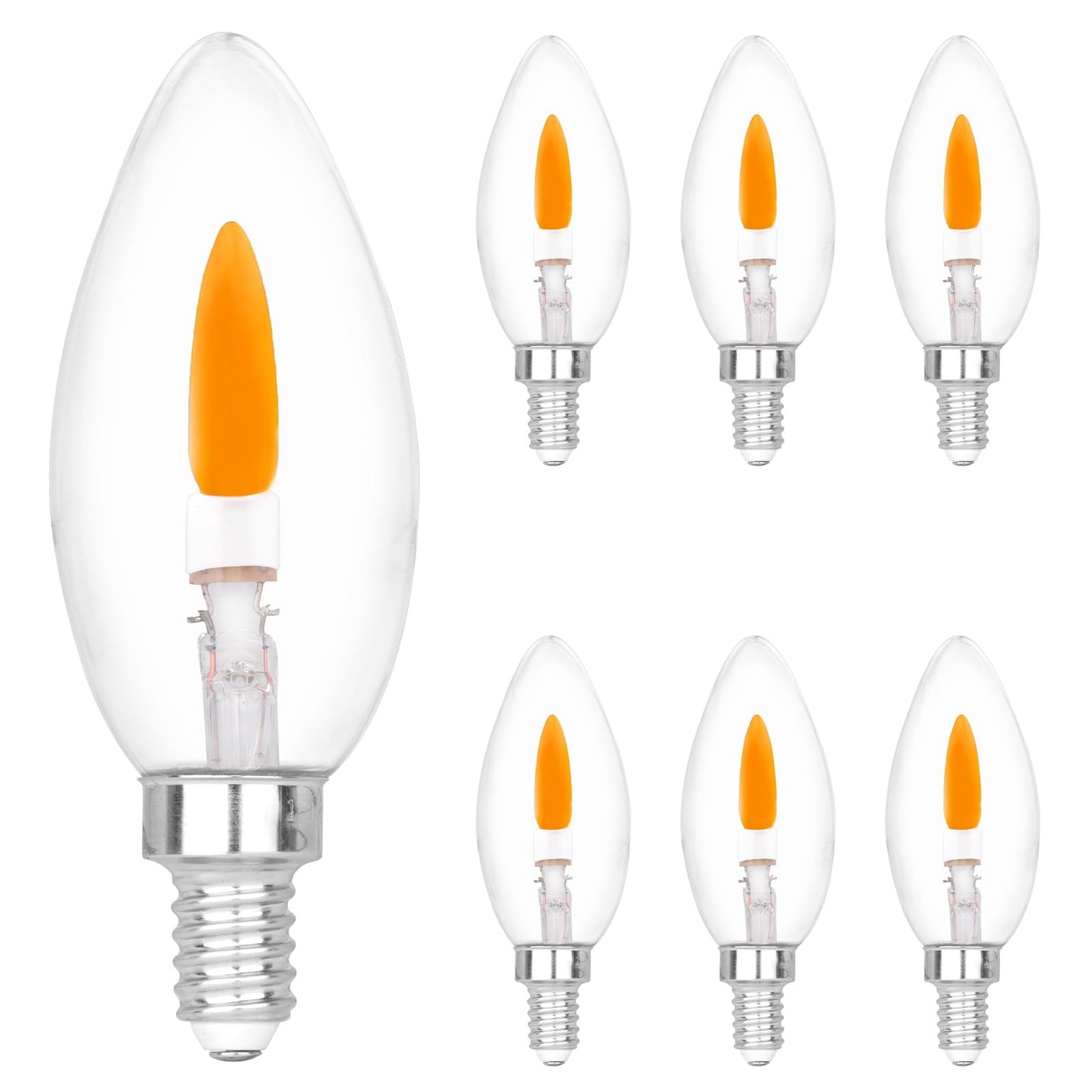 HEWA-Tech E12 Base C35 Flame Tip Flicker Bulbs - Crystal Clear Candle Light with Orange Glow Effect for Halloween/Christmas, E12 Non-Dimmable Chandelier Replacement Bulbs, 6-Pack (C35E12 Clear)